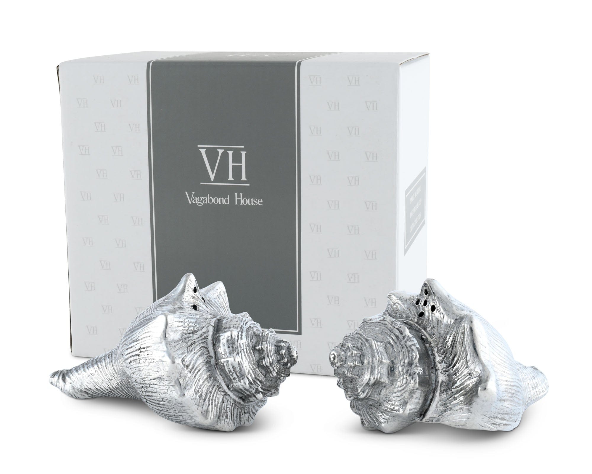 Vagabond House Sea and Shore Pewter Conch Shells Salt & Pepper Set