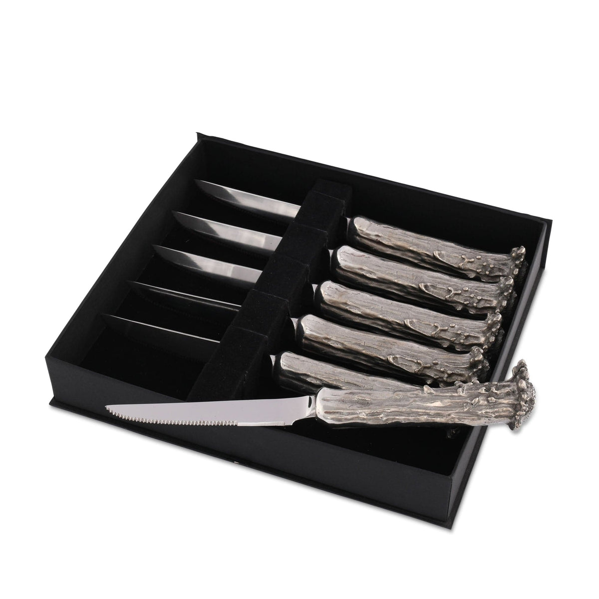 Vagabond House Western Frontier Pewter Antler Steak Knife Set