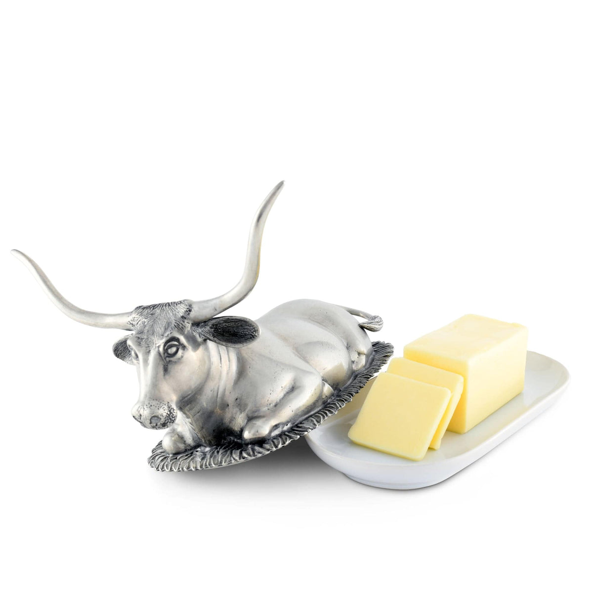 Vagabond House Western Frontier Pewter Longhorn Steer Butter Dish