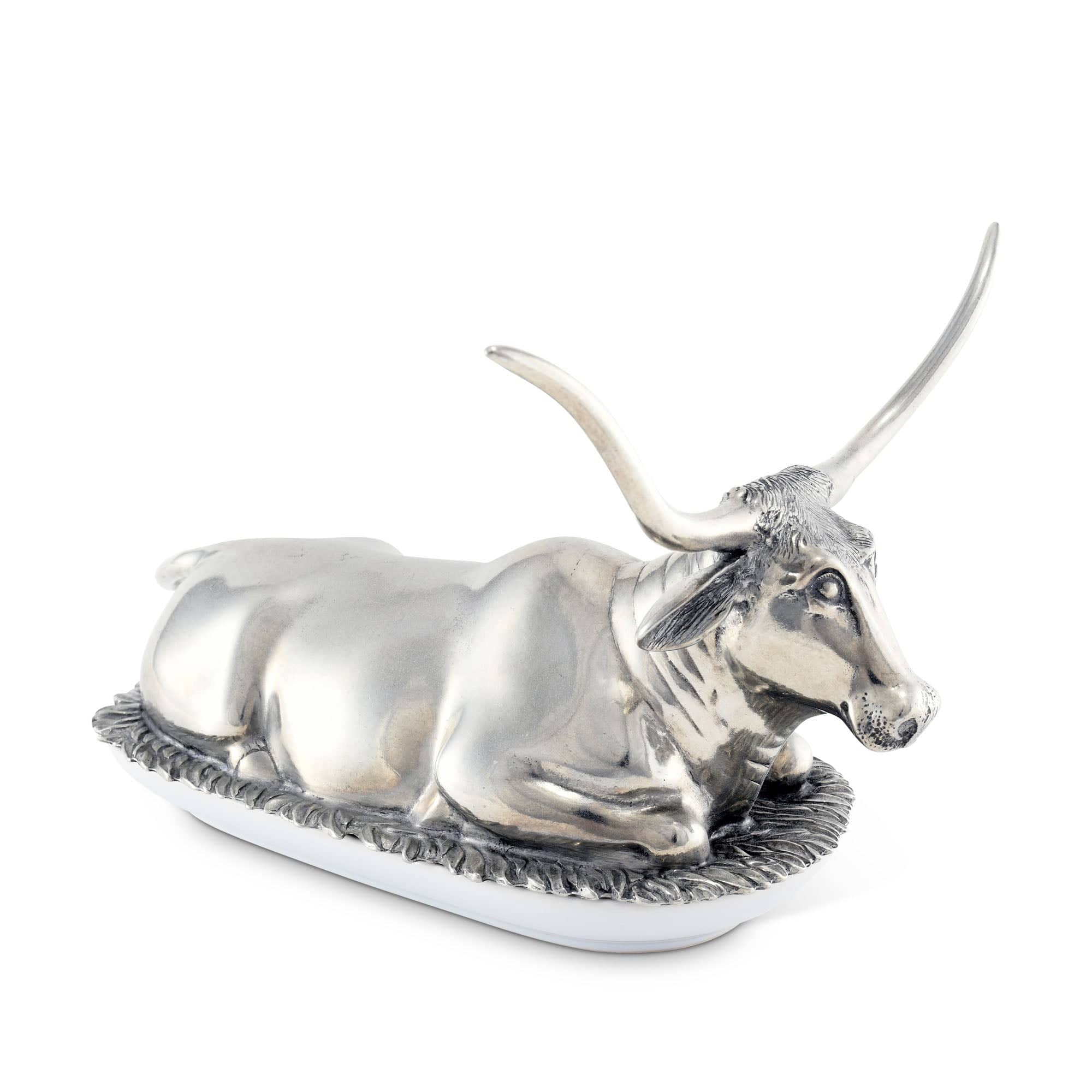 Vagabond House Western Frontier Pewter Longhorn Steer Butter Dish