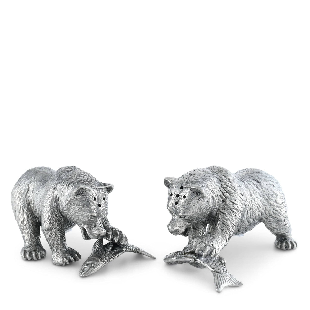 Vagabond House Woodland Creatures Pewter Fishing Bear Salt &amp; Pepper Set